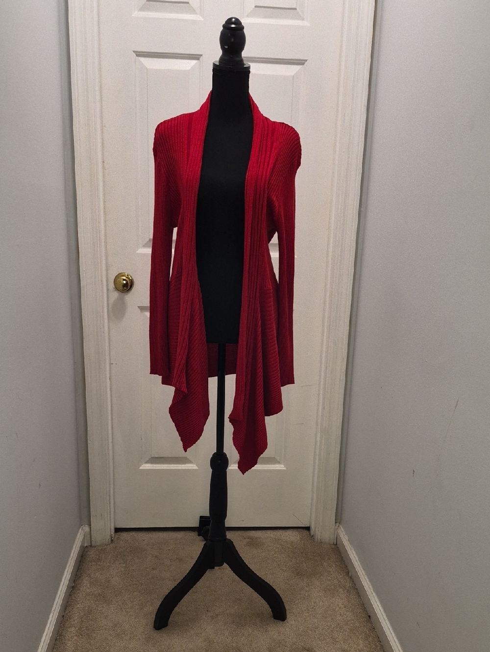 S6- Dana Buckman Open-Front Ribbed Red Cardigan Sweater - sz XL